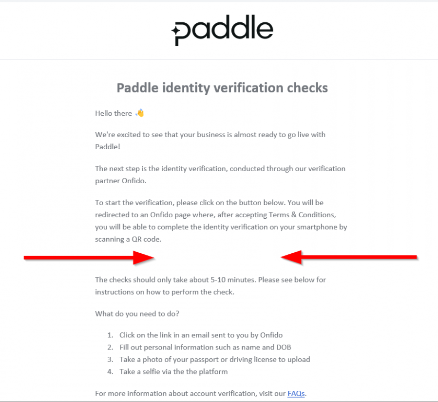 Screenshot of Email from Paddle with missing button