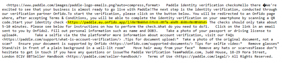 Screenshot of Email from Paddle with missing button